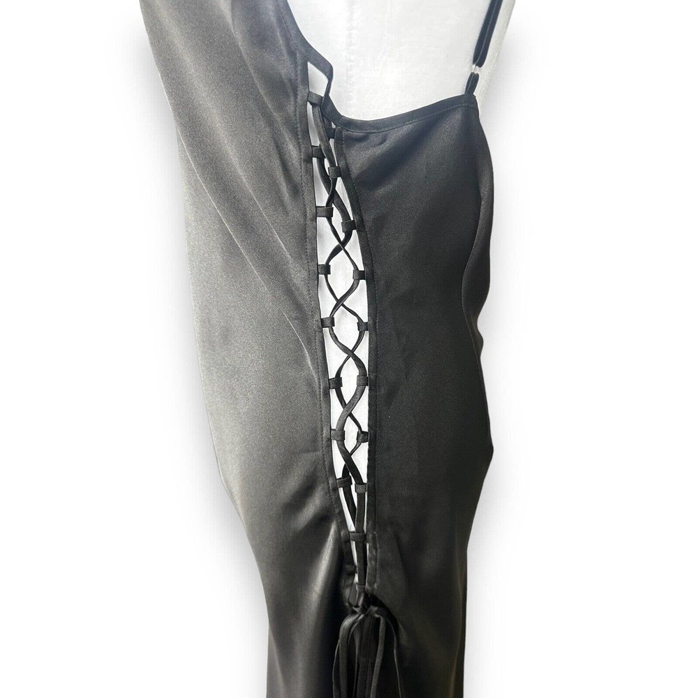 Victorias Secret Slip Dress Long Strappy Corset Sides Sz M Black Satin Gown Sexy - Picture 4 of 7